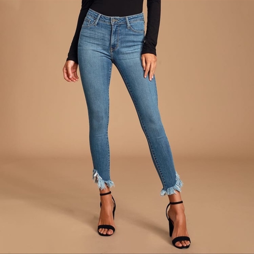 Just Black Denim Blue High Waisted Distressed  Hem Jeans